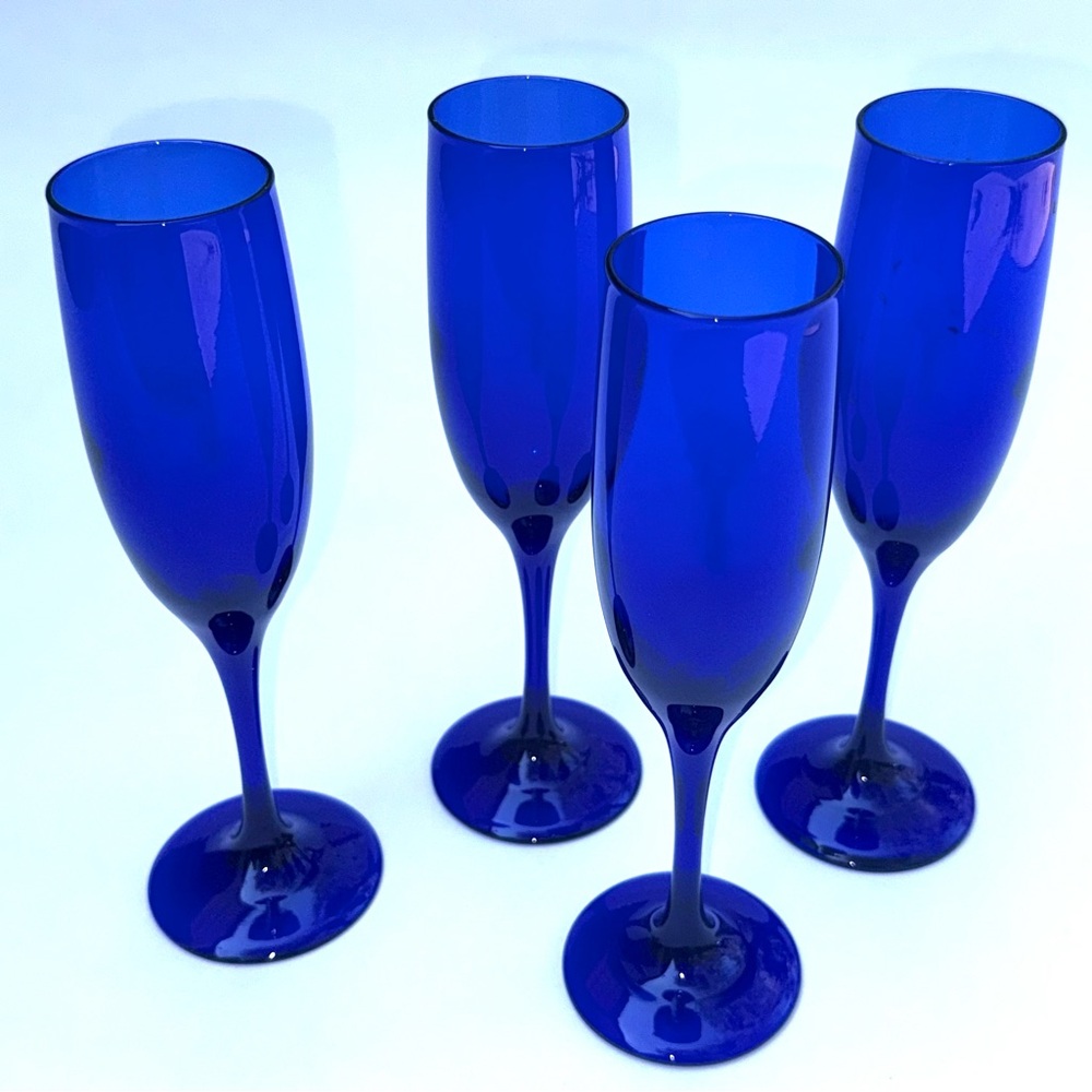 Libbey Premiere Cobalt Blue Tall Champagne Flute, Set of 4